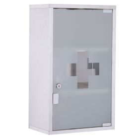 HOMCOM Medicine Cabinet Lockable 12"x20", Stainless Steel, 3 Tier with Shelves for Bathroom Storage