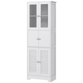 HOMCOM Freestanding Bathroom Cabinet with Glass/Louvred Doors, Tall Bathroom Storage Cabinet with Adjustable Shelf, White