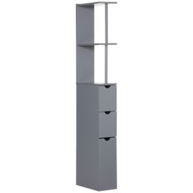 HOMCOM 54" Tall Bathroom Linen Tower, Freestanding Storage Cabinet with 2-Tier Shelf & Drawers, Narrow Organizer, Gray