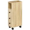 kleankin Freestanding Compact Design Bathroom Cabinet with 2 Open Cabinets 1 Door Cabinet 1 Drawer and 4 Rolling Wheels Oak Grain Color