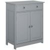 Kleankin Compact Freestanding Bathroom Linen Cabinet with 2 Drawers Metal Knob Elevated Base MDF Grey Storage Solution