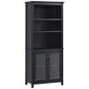 HOMCOM 71" Tall Bookcase Hutch Cabinet with Adjustable Shelves Glass Doors for Office Kitchen Living Room Storage Black