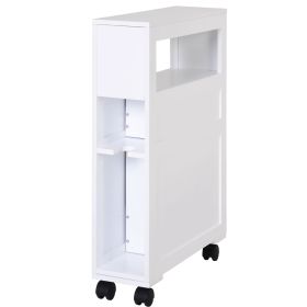 HOMCOM Slim Bathroom Storage Cabinet Narrow with Shelf 2 Drawers 4 Casters Floor Organizer White