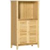 HOMCOM Bamboo Floor Cabinet Bathroom Floor Cabinet Living Room Organizer Tower with Multiple Shelves and Doors Natural