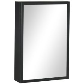 Kleankin Compact Wall Cabinet: Black Single Door Medicine Cabinet with Mirror & Shelves