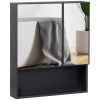 kleankin Black Wall-Mounted Medicine Cabinet Bathroom Mirror Double Doors Storage Shelves