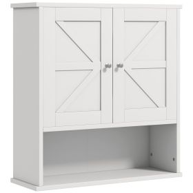Kleankin Rustic Wall Organizer: White Farmhouse Medicine Cabinet with Barn Doors & Shelf