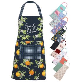 (4 Pack) Mainstays 28" x 32" Chef Kitchen Apron with Front Pocket, 100% Cotton Bib Style, Navy Lemon Design