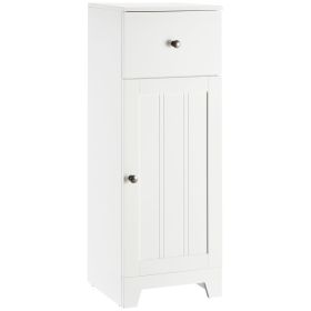 kleankin Small Bathroom Floor Storage Cabinet Free Standing Cupboard Organizer with 1 Drawer and Adjustable Shelf for Living Room, White