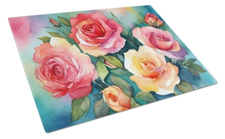 NEW Oklahoma Roses in Watercolor Glass Cutting Board Decorative Tempered Glass Kitchen Cutting and Serving Board Large Size Chopping Board