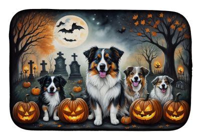 Australian Shepherd Spooky Halloween Dish Drying Mat Absorbent Dish Drying Mat Pad for Kitchen Counter Dish Drainer Mat for Countertop, 14 x 21"