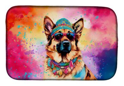 German Shepherd Hippie Dawg Dish Drying Mat Absorbent Dish Drying Mat Pad for Kitchen Counter Dish Drainer Mat for Countertop, 14 x 21", Multicol