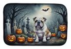 English Bulldog Spooky Halloween Dish Drying Mat Absorbent Dish Drying Mat Pad for Kitchen Counter Dish Drainer Mat for Countertop, 14 x 21"