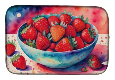 Colorful Strawberries Dish Drying Mat Absorbent Dish Drying Mat Pad for Kitchen Counter Dish Drainer Mat for Countertop, 14 x 21", Multicolor