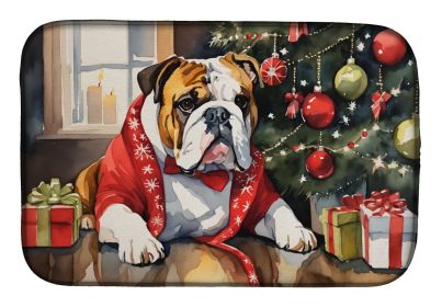 English Bulldog Cozy Christmas Dish Drying Mat Absorbent Dish Drying Mat Pad for Kitchen Counter Dish Drainer Mat for Countertop, 14 x 21", Multi
