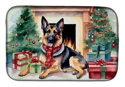 German Shepherd Cozy Christmas Dish Drying Mat Absorbent Dish Drying Mat Pad for Kitchen Counter Dish Drainer Mat for Countertop, 14 x 21", Multi