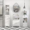 HOMCOM Tall Linen Cabinet Bathroom Floor Storage 3-Tier Shelf Cupboard White