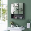 kleankin Black Wall-Mounted Medicine Cabinet Bathroom Mirror Double Doors Storage Shelves