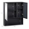 kleankin Black Wall-Mounted Medicine Cabinet Bathroom Mirror Double Doors Storage Shelves