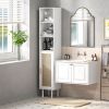 HOMCOM Tall Bathroom Cabinet with Rattan Doors, Freestanding Bathroom Storage Cabinet with Adjustable Shelves, White