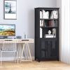 HOMCOM 71" Tall Bookcase Hutch Cabinet with Adjustable Shelves Glass Doors for Office Kitchen Living Room Storage Black