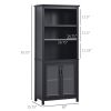 HOMCOM 71" Tall Bookcase Hutch Cabinet with Adjustable Shelves Glass Doors for Office Kitchen Living Room Storage Black