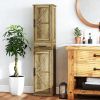 HOMCOM Farmhouse Linen Closet with Drawer, 67" Tall Bathroom Storage Cabinet with Barn Doors and Adjustable Shelves, Gray