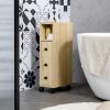 kleankin Freestanding Compact Design Bathroom Cabinet with 2 Open Cabinets 1 Door Cabinet 1 Drawer and 4 Rolling Wheels Oak Grain Color