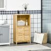 HOMCOM Bamboo Floor Cabinet Bathroom Floor Cabinet Living Room Organizer Tower with Multiple Shelves and Doors Natural