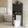 HOMCOM Farmhouse Over the Toilet Cabinet with Barn Doors, Over the Toilet Storage Cabinet with Adjustable Shelf, Black