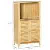 HOMCOM Bamboo Floor Cabinet Bathroom Floor Cabinet Living Room Organizer Tower with Multiple Shelves and Doors Natural