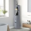 HOMCOM 54" Tall Bathroom Linen Tower, Freestanding Storage Cabinet with 2-Tier Shelf & Drawers, Narrow Organizer, Gray