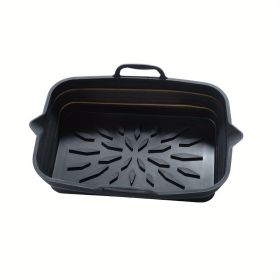 Rectangular Air Fryer Liners; Foldable Silicone Tray; Air Fryer Accessories; Reusable Grill Plate; Heat Resistant Microwave Silicone Plate; Home (Color: Black, Quantity: 2)