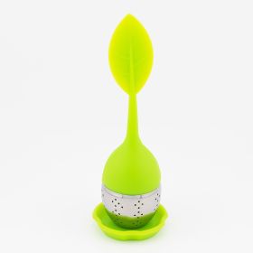 1pc Tea Infuser Silicone Handle Stainless Steel Strainer Drip Tray Included - Loose Tea Steeper - Best Tea Infuser For Loose Leaf Or Herbal Tea (Color: 1 Pack Green)
