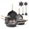 17 Piece Pots and Pans Set Granite Nonstick Kitchen Cookware Induction Black